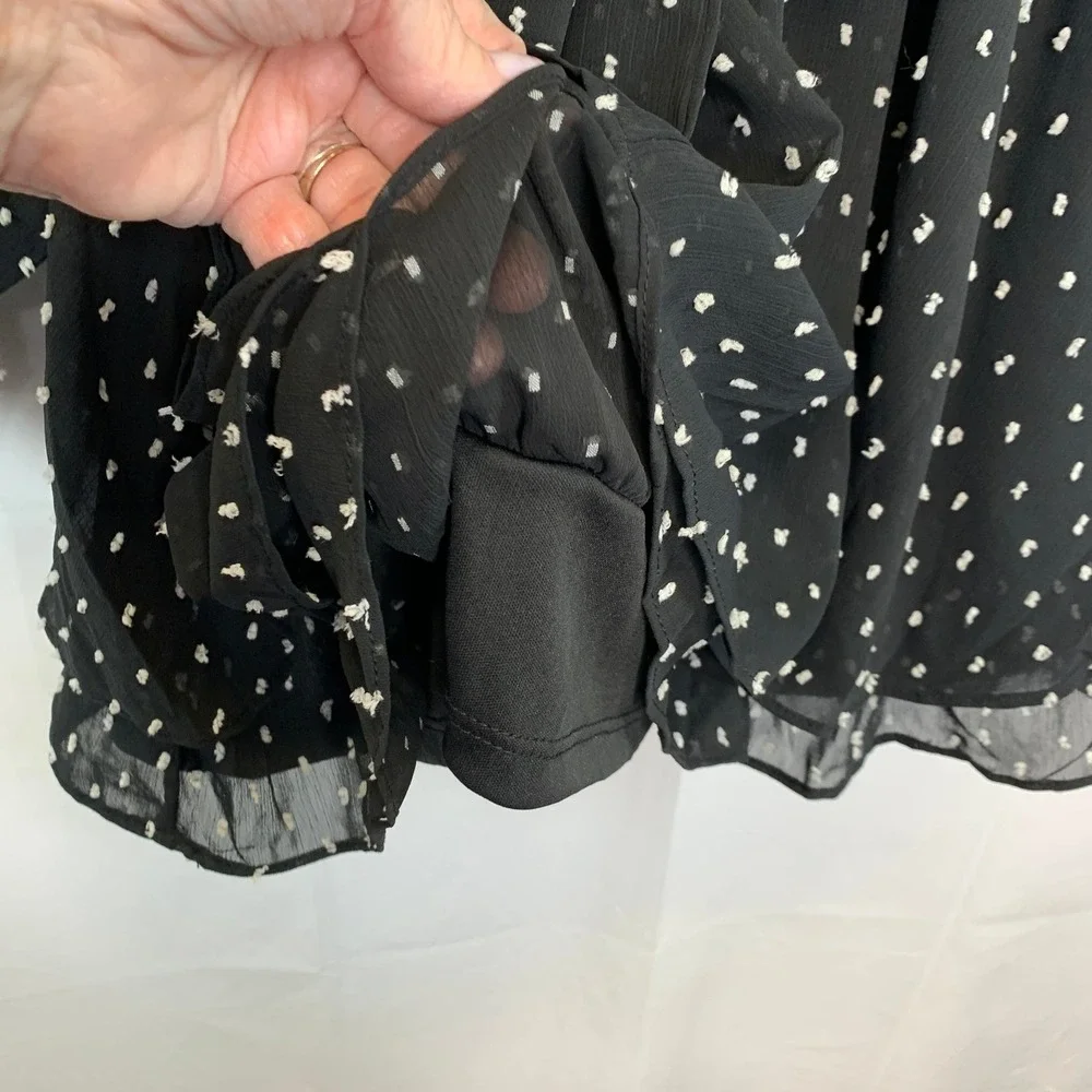 Thirty/Thirty Black Mini Dress Polka‎ Dot Sheer Fairycore Whimsigoth XL